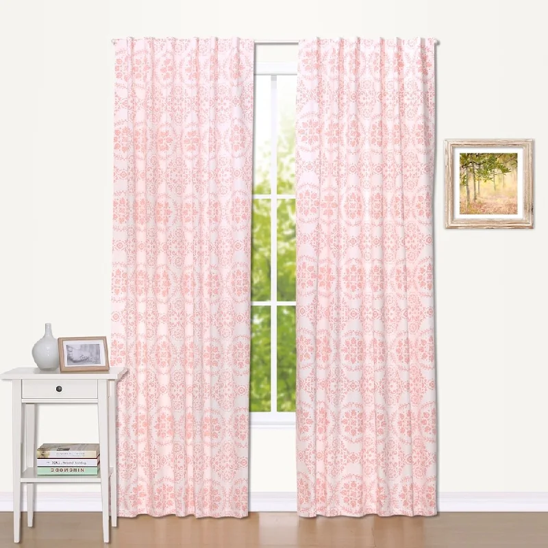 The Peanut Shell Medallion Blackout Window Panel Pair in Coral