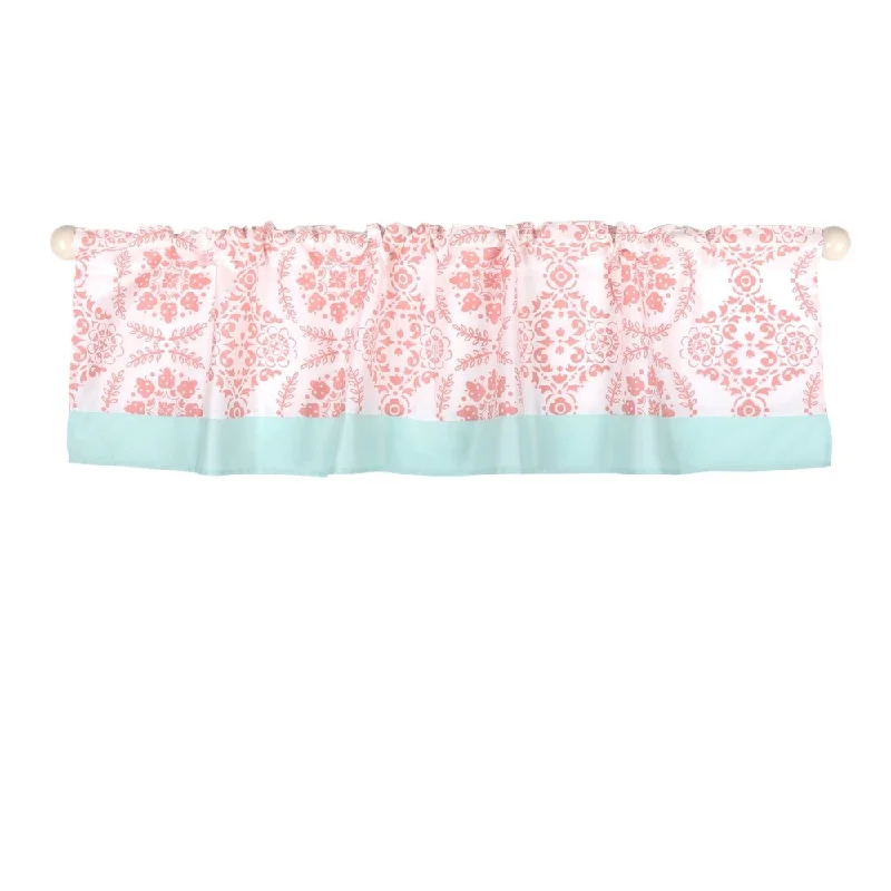 The Peanut Shell Medallion Tailored Window Valance in Coral