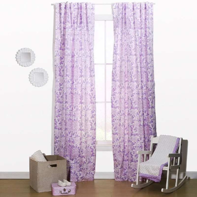 The Peanut Shell Rose Print Window Panel Pair in Purple