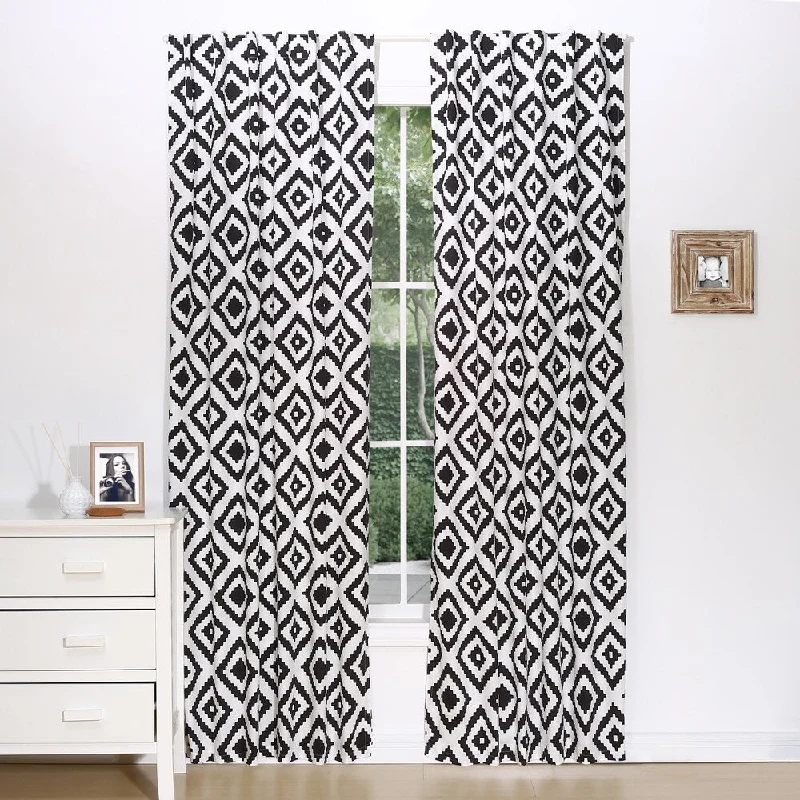 The Peanut Shell Tile Print Blackout Window Panel Pair in Black/White