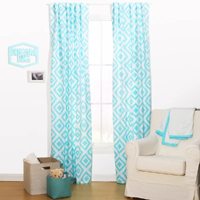 The Peanut Shell Tile Print Window Panel Pair in Teal