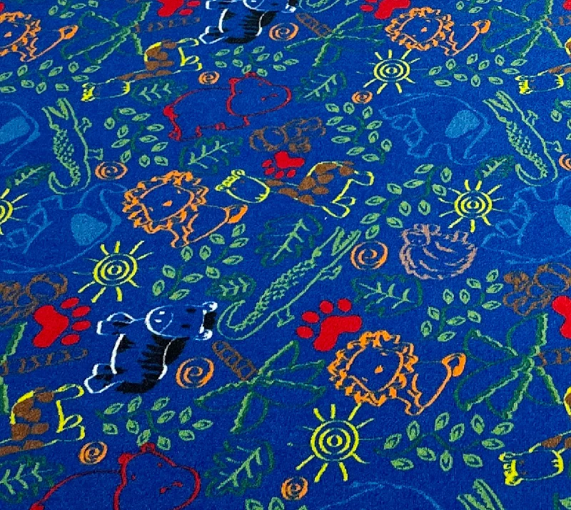 Animal Doodles Children's Wall to Wall Carpet Multi on Blue