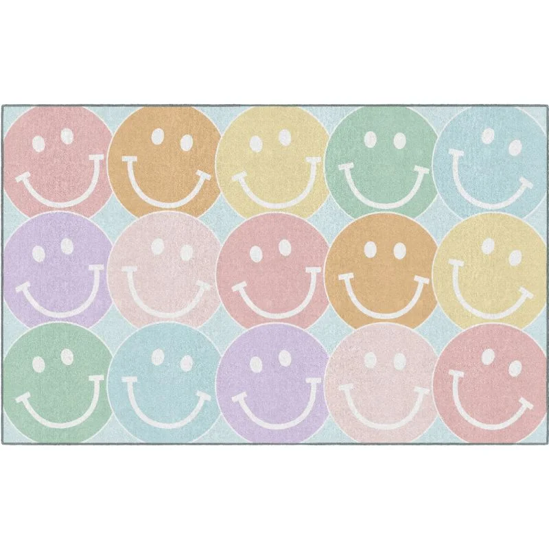 Pastel Rainbow Big Smiley Face Rug