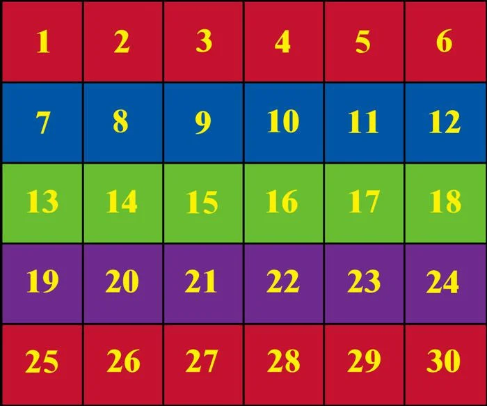 Classroom Seating Rug With 30 Squares BRIGHT