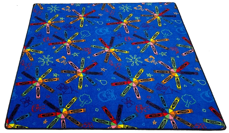 Crayon Scribbles Children's Rug Multi On Blue