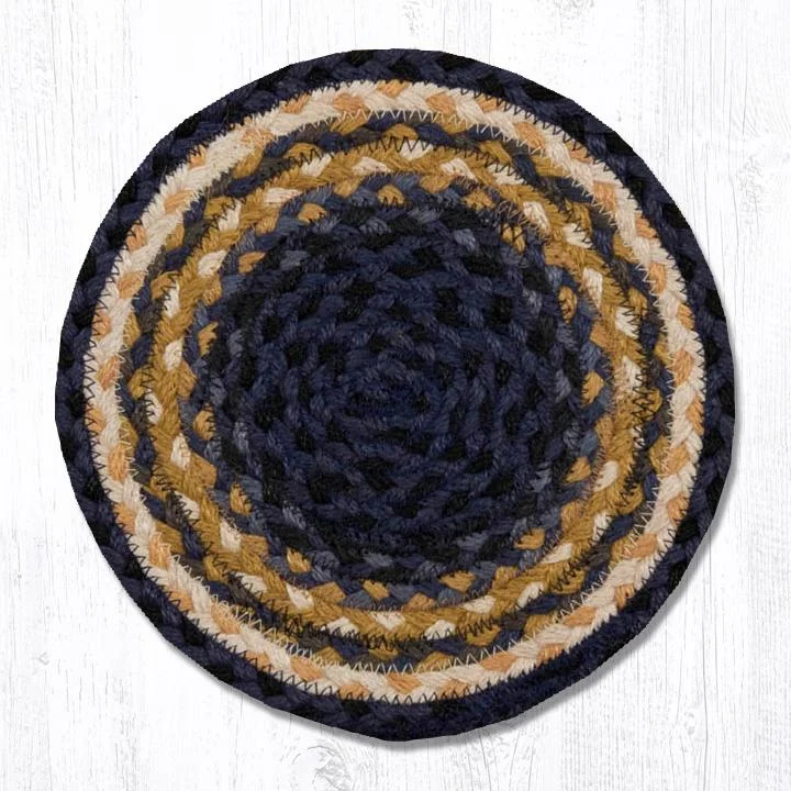 Earth Rugs MS-79 Lt. Blue/Dk. Blue/Mustard Round Swatch 10``x10``