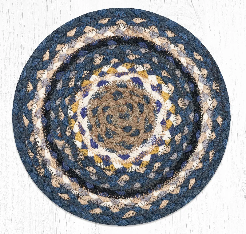 Earth Rugs MS-790 Deep Blue/Golden Rod/Cream Round Swatch 10``x10``