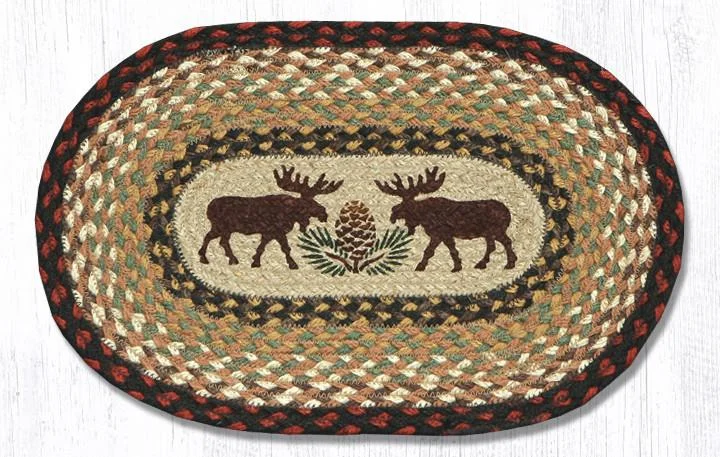 Earth Rugs MSP-19 Moose/Pinecone Printed Oval Swatch 10``x15``