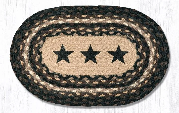 Earth Rugs MSP-313 Black Stars Printed Oval Swatch 10``x15``