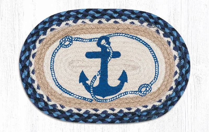 Earth Rugs MSP-443 Navy Anchor Printed Oval Swatch 10``x15``