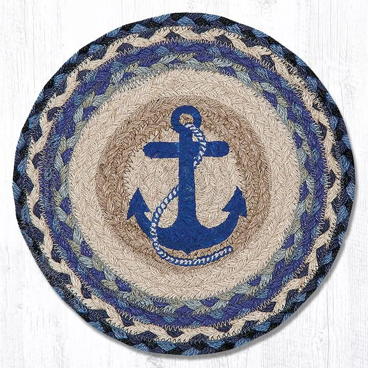 Earth Rugs MSPR-443 Navy Anchor Printed Round Trivet