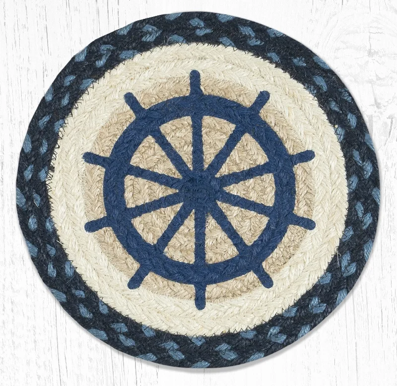 Earth Rugs MSPR-443 Ship Wheel Printed Round Trivet