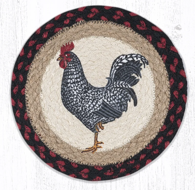 Earth Rugs MSPR-602 Black & White Rooster Printed Round Trivet