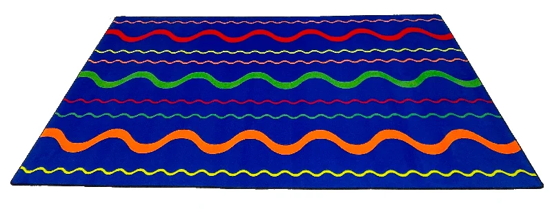 Wavy Lines Kids Rugs Multi on Blue