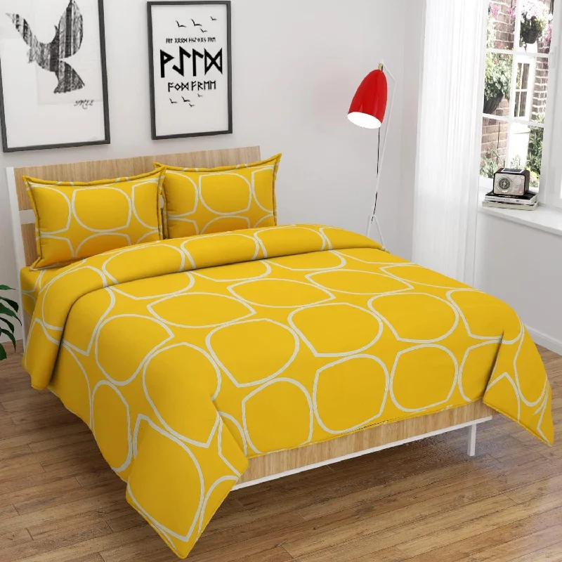 All Around Elastic Fitted Bedsheet with 2 Pillow Covers (Yellow, Solid)