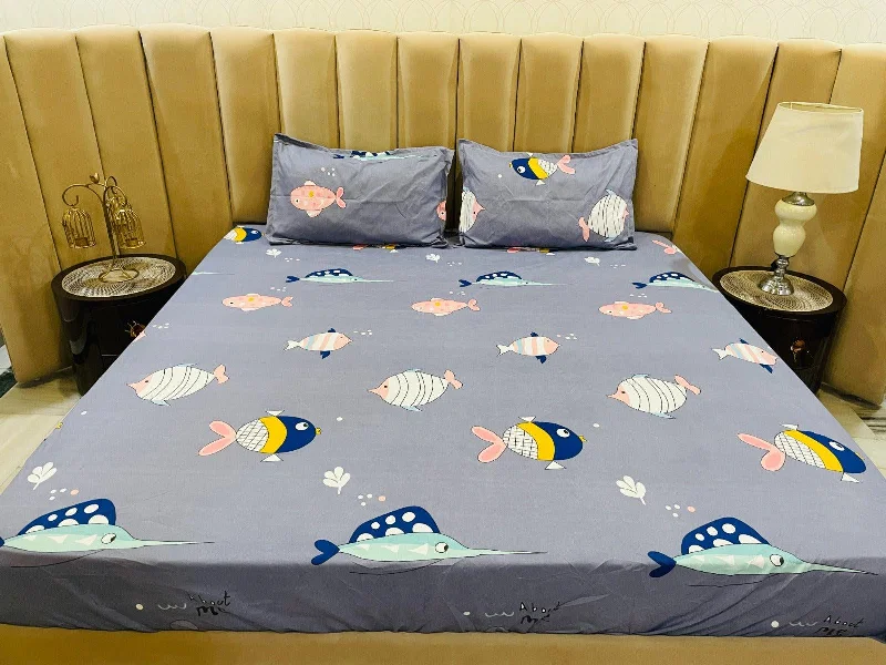 All Around Elastic Fitted Fish Pattern Bedsheet with 2 Pillow Covers