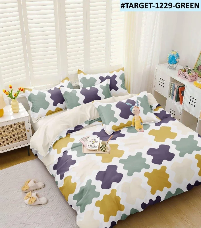 One Bedsheet With 2 Contrast Pillow Covers (Multicolor)