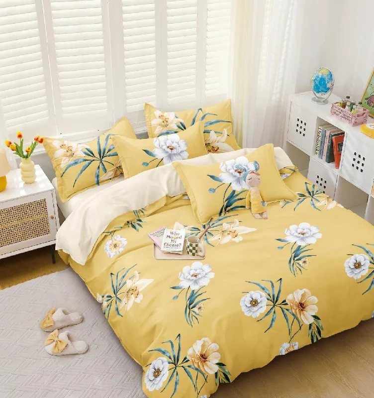 One Bedsheet With 2 Contrast Pillow Covers (Yellow)