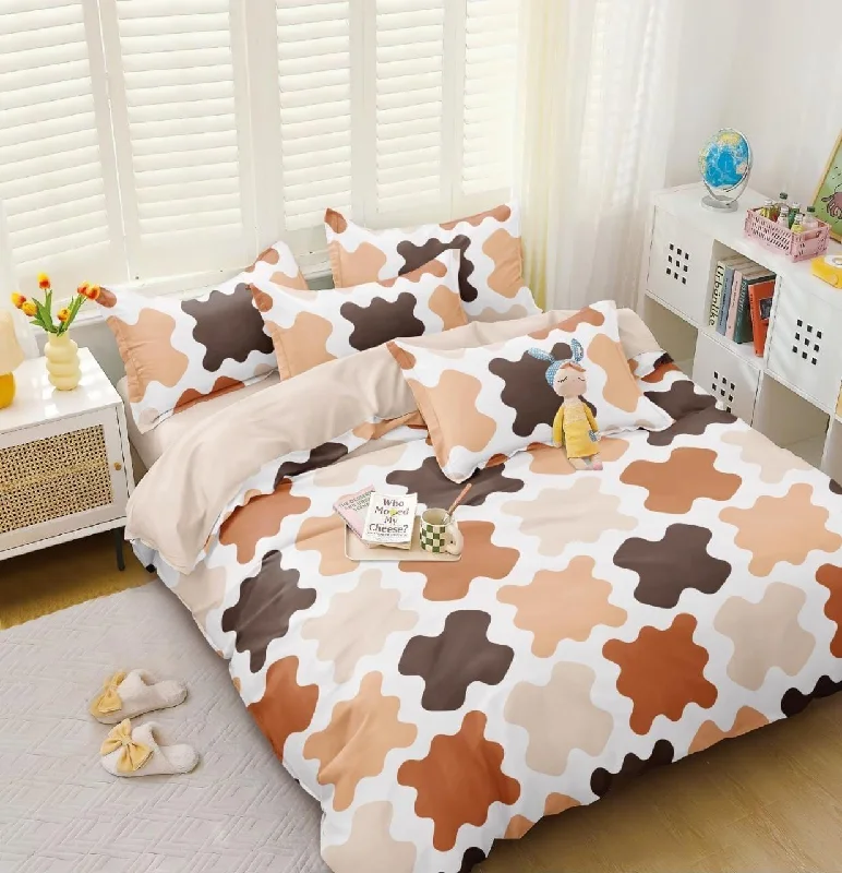 One Block Pattern Bedsheet With 2 Contrast Pillow Covers