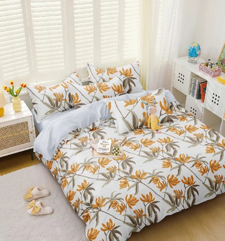 One Flora Print Bedsheet With 2 Contrast Pillow Covers