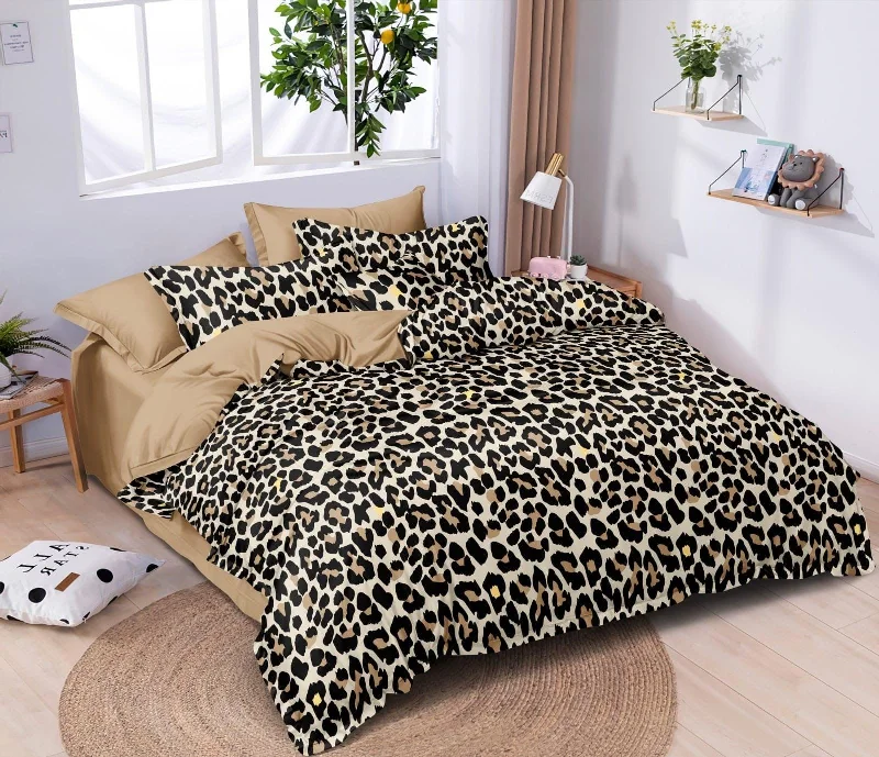 One Leopard Print Bedsheet With 2 Contrast Pillow Covers