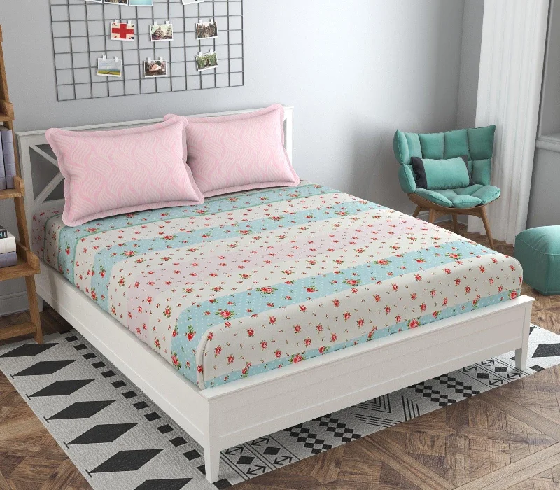 One Printed Bedsheet With 2 Contrast Pillow Covers