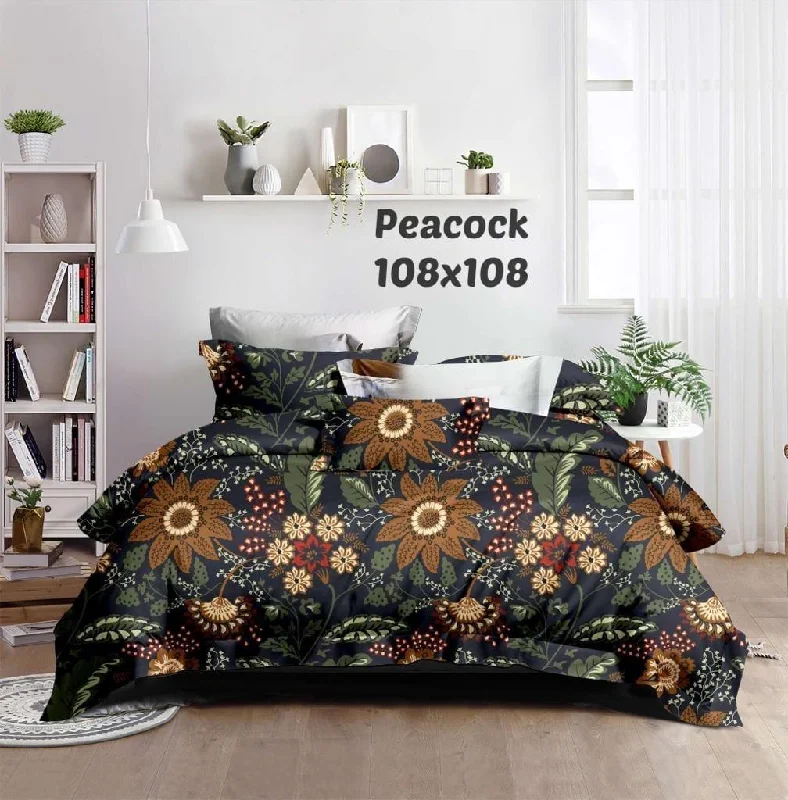 Super Soft Premium Fabric Dark Green Floral Print Bedsheet With 2 Contrast Pillow Covers