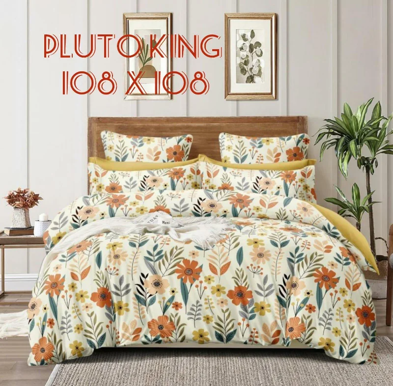 Super Soft Premium Fabric Flower Print Bedsheet With 2 Contrast Pillow Covers (Multicolor)