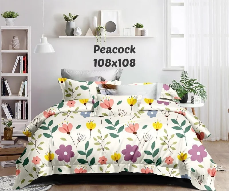 Super Soft Premium Fabric Multicolor Flower Print Bedsheet With 2 Contrast Pillow Covers