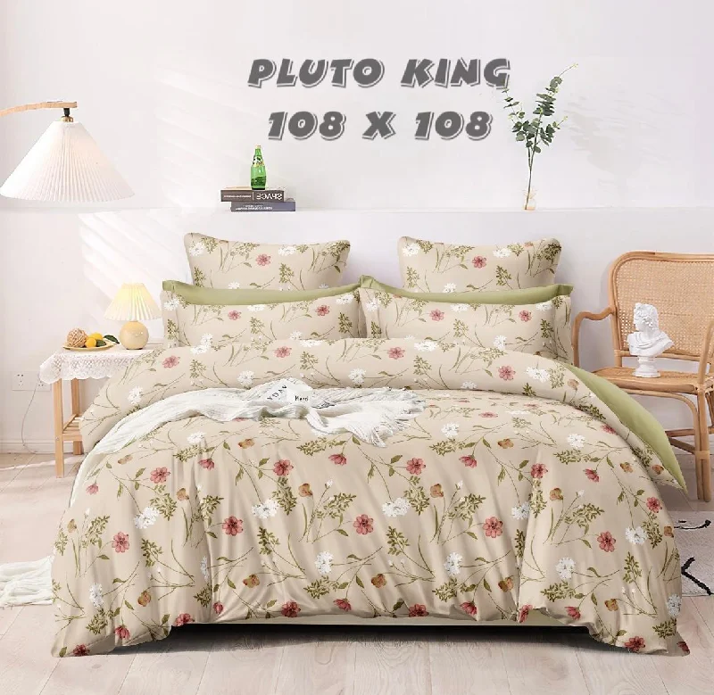 Super Soft Premium Fabric Unique flower print with Neutral color Bedsheet With 2 Contrast Pillow Covers